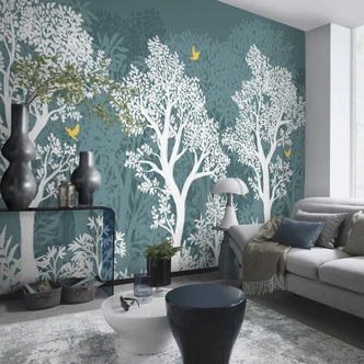 Fotobehang, landschap behang La Terrasse blauw 2,7 x 3 m 