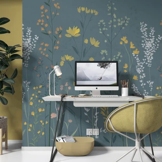 Fotobehang, landschapsbehang La Terrasse blauw, groen 2,7 x 1,5 m 