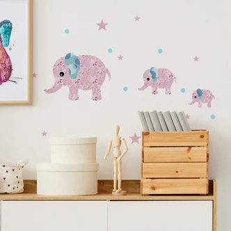 Muursticker set Olifanten - roze 