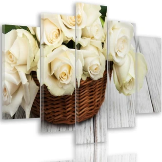 Leinwandbild 5 teilig, Weiße Rosen Natur Blumen 