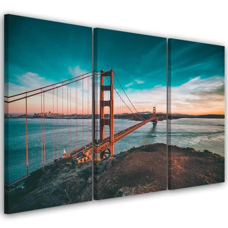 3 stykke lærredstryk, Golden Gate Bridge San Francisco turkis 