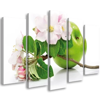 Leinwandbild 5 teilig, Äpfel Fruchtblüte 