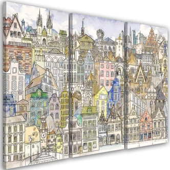 Leinwandbild 3 teilig, Fröhliche Stadt 