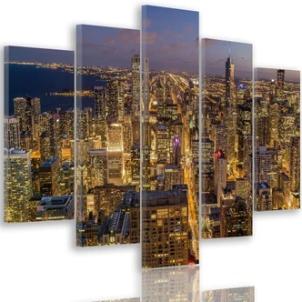 Leinwandbild 5 teilig, Chicago Stadt Night 