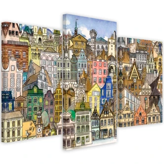 Leinwandbild 3 teilig, Fröhliche Stadt 