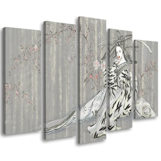 Leinwandbild 5 teilig, Traditioneller japanischer Geisha 