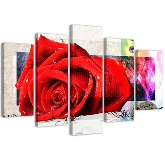 Leinwandbild 5 teilig, Rote Rose Blumen Natur 