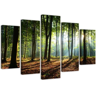Leinwandbild 5 teilig, Waldgrün Natur 