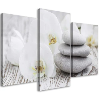 Leinwandbild 3-teilig, Orchideen Zen Spa Steine 