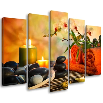 Leinwandbild 5 teilig, Steine Zen Blumen 