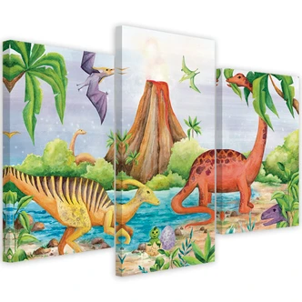 Leinwandbild 3 teilig, Dinosaurier am See 