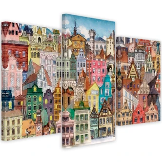 Leinwandbild 3 teilig, Fröhliche Stadt 