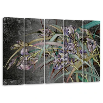 Leinwandbild 5 teilig, Iris Blumen im Wind 