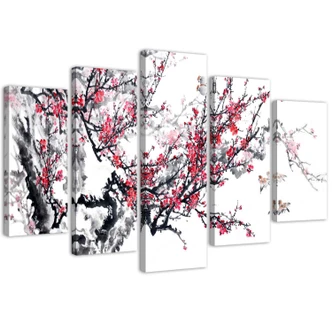 Leinwandbild 5 teilig, Japanische Kirschblüte 
