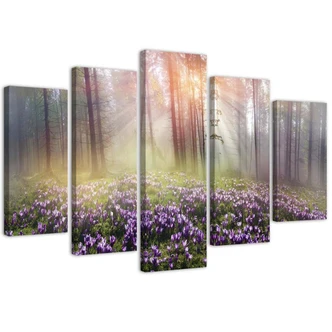 5-delige canvasprint Misty Forest Flowers 