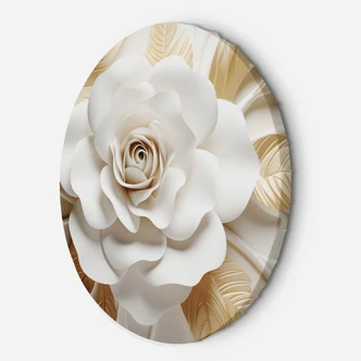 Rundes Leinwandbild AI Weißes Gold Blume 3D 