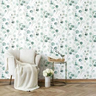 Självhäftande tapet i grön blommig look, Dekorplast med bladmotiv 