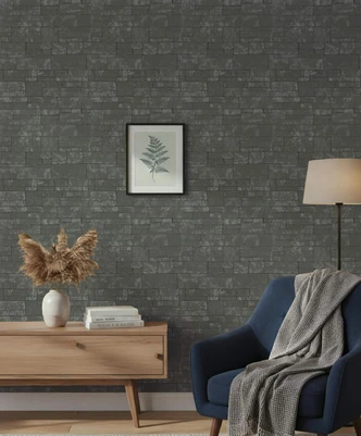 Vliesbehang steeneffect modern, natuur in antraciet  