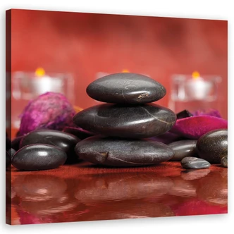 Leinwandbild, Zen Steine Rot Hintergrund 