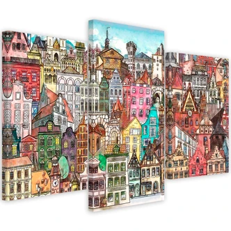 Leinwandbild 3 teilig, Fröhliche Stadt 