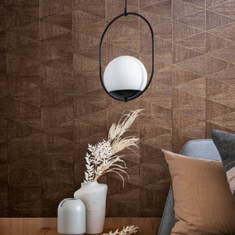 Vliesbehang met geometrisch patroon, driehoeken bruin grafisch 