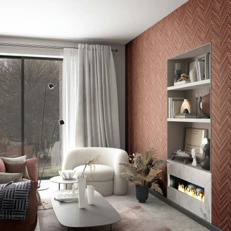 Papier peint intissé avec motif à chevrons et aspect bois rouge, marron aspect bois Papier peint intissé avec motif à chevrons et aspect bois rouge, marron aspect bois