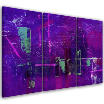 3-delige canvas print paars handgeschilderde abstractie 