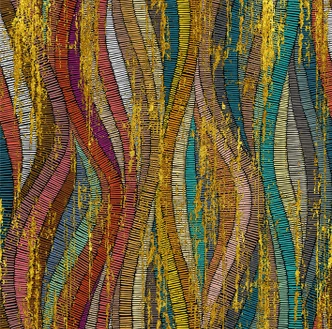 Fototapete Wandtapete mit Motiv Bunte Wellenstreifen mit goldener Struktur in Pop-Stil 2,70 x 2,72m 