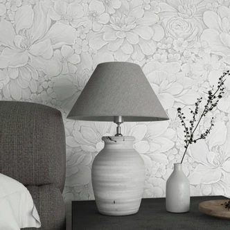 Vliestapete mit stark strukturiertem Blattmotiv weiß Floral 