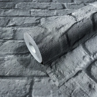 Vliesbehang in 3D steen effect zwart steen effect  