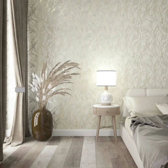 Non-woven tapet med böjda glansiga linjer beige grafik 