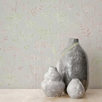 Vliestapete Blumen, Blätter Floral Natur in Grau 