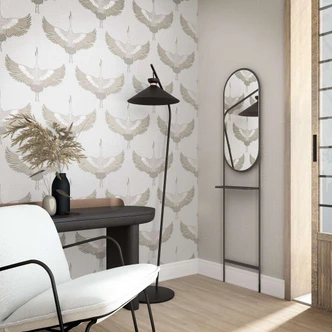 grafisch behang, vliesbehang Kumano wit, beige 