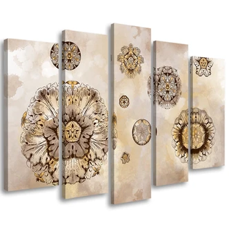 Leinwandbild 5 teilig, Florale geometrische Formen 