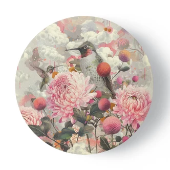 Rundes Leinwandbild Blumen mit Kolibris 