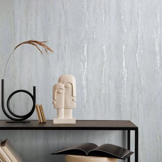 Vliestapete mit glänzender, grober Struktur weiß, grau Putzoptik 