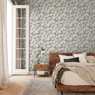 Vliestapete mit Blattmotiv mit Kastanien grau Floral 