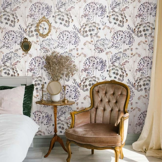 Carta da parati in tessuto non tessuto fiori, foglie, natura floreale opaca in grigio  