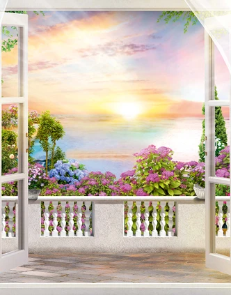 Wall Mural Sunset, Balcony Graphic nature matt in gray 2,70 x 2,12m 