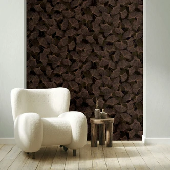 Vliestapete 3D, Blätter Floral Natur matt in Braun 