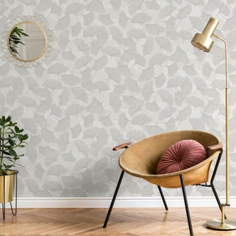 Vliestapete 3D, Blätter Floral Natur matt in Grau Beige 