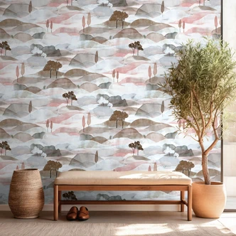 Vliestapete Landschaft Grafisch Natur matt in Blau Rot 