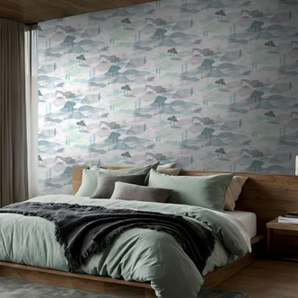 Carta da parati da parati in tessuto non tessuto in bianco, verde, blu 