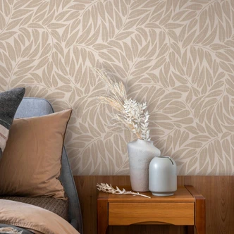Tapeta z włókniny liście kwiatowe natura matowa w kolorze beżowo-brązowym 