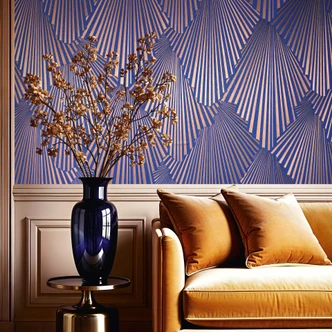Papier peint intissé aspect 3D, rayures graphique géométrique en bleu  