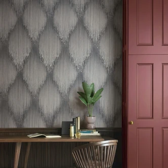 Papier peint intissé rayures strass moderne en gris  