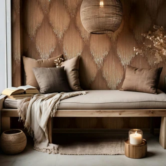 Papier peint intissé rayures strass moderne en marron  