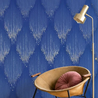 Papier peint intissé rayures strass moderne en bleu  