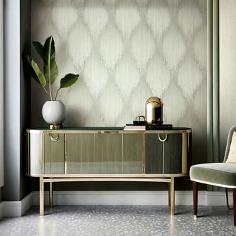 Papier peint intissé rayures strass moderne en vert  