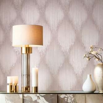 Papier peint intissé rayures strass moderne en rose-brun  